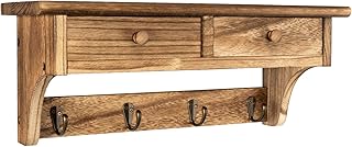 Emfogo Coat Hooks Mounted, Rustic Wood Coat Rack Mount Shelf with Hooks, Farmhouse Coat Rack with Shelf & Coat Hook for Entryway, Mudroom, Bedroom, Kitchen, Bathroom (Brown)