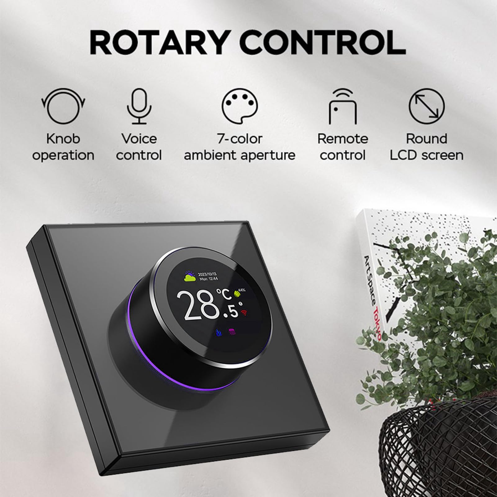 Termostato intelligente con 7 luci ambientali, nessun cavo C richiesto, controller schermo Nest Style TUYA WiFi da 1,32'', per il riscaldamento della caldaia a gas a pavimento (GC)