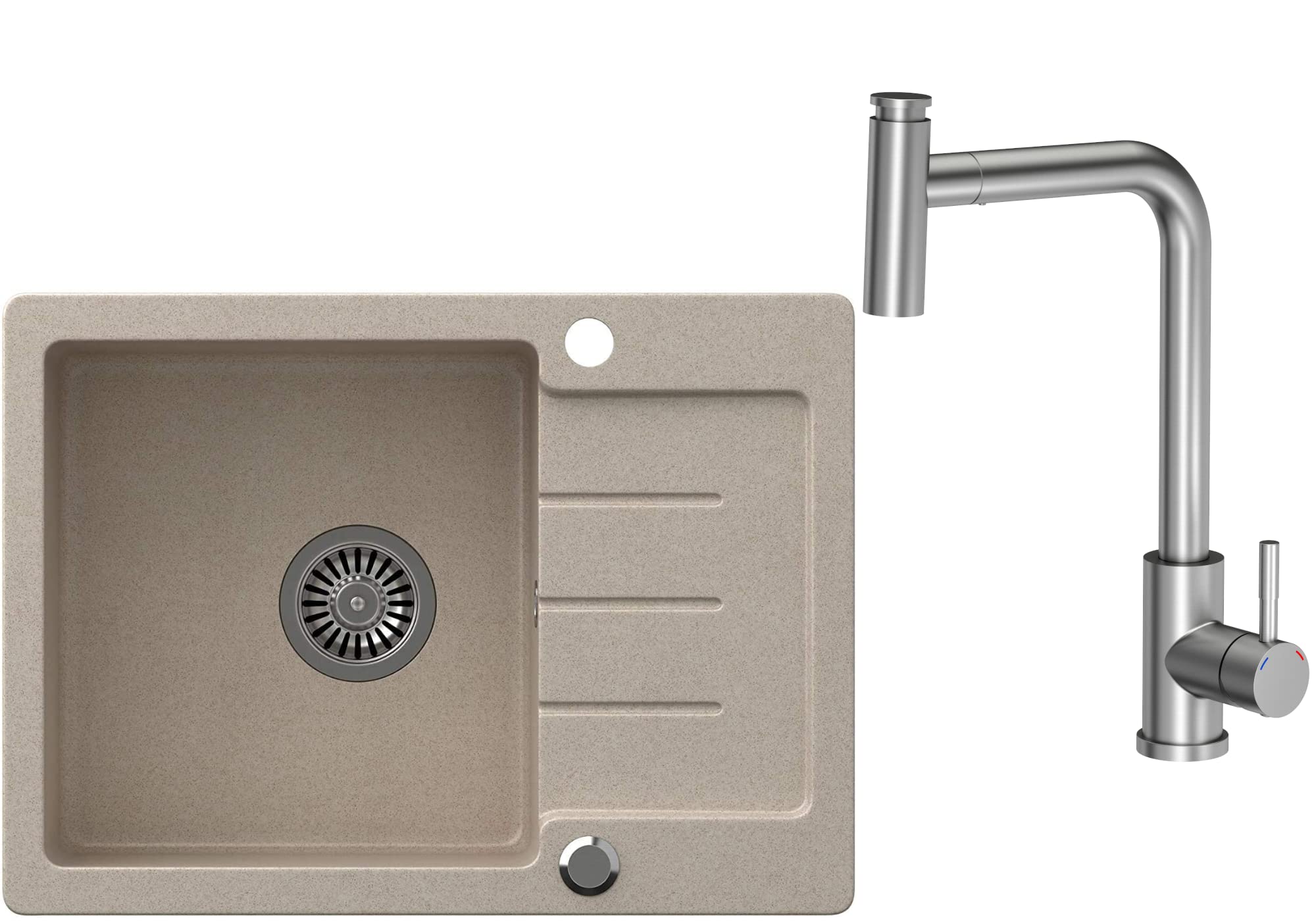 VBChome Évier Avec Robinetterie - En Granit - 77 X 44 Cm - Évier Simple