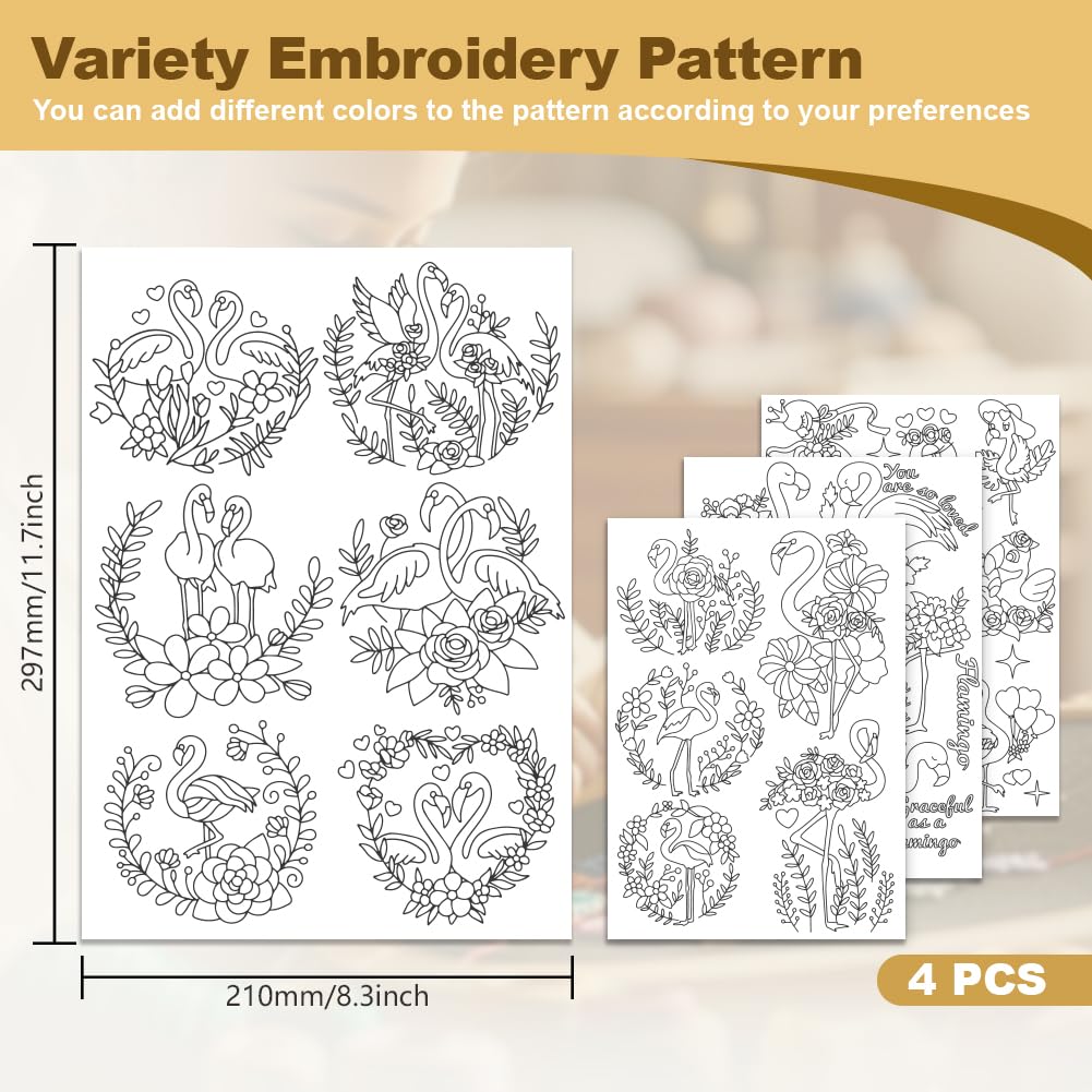 DOODLREAM 25Pcs Flamingo Flower Water Soluble Hand Sewing Stabilizers, 8.3