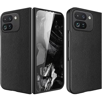 Case for Google Pixel 9 Pro Fold Premium PU Leather Shockproof Mobile Phone Case with Integrated Screen Protector Anti-Drop Scratch-Resistant Shockproof Protective Case for Google Pixel 9 Pro Fold Black