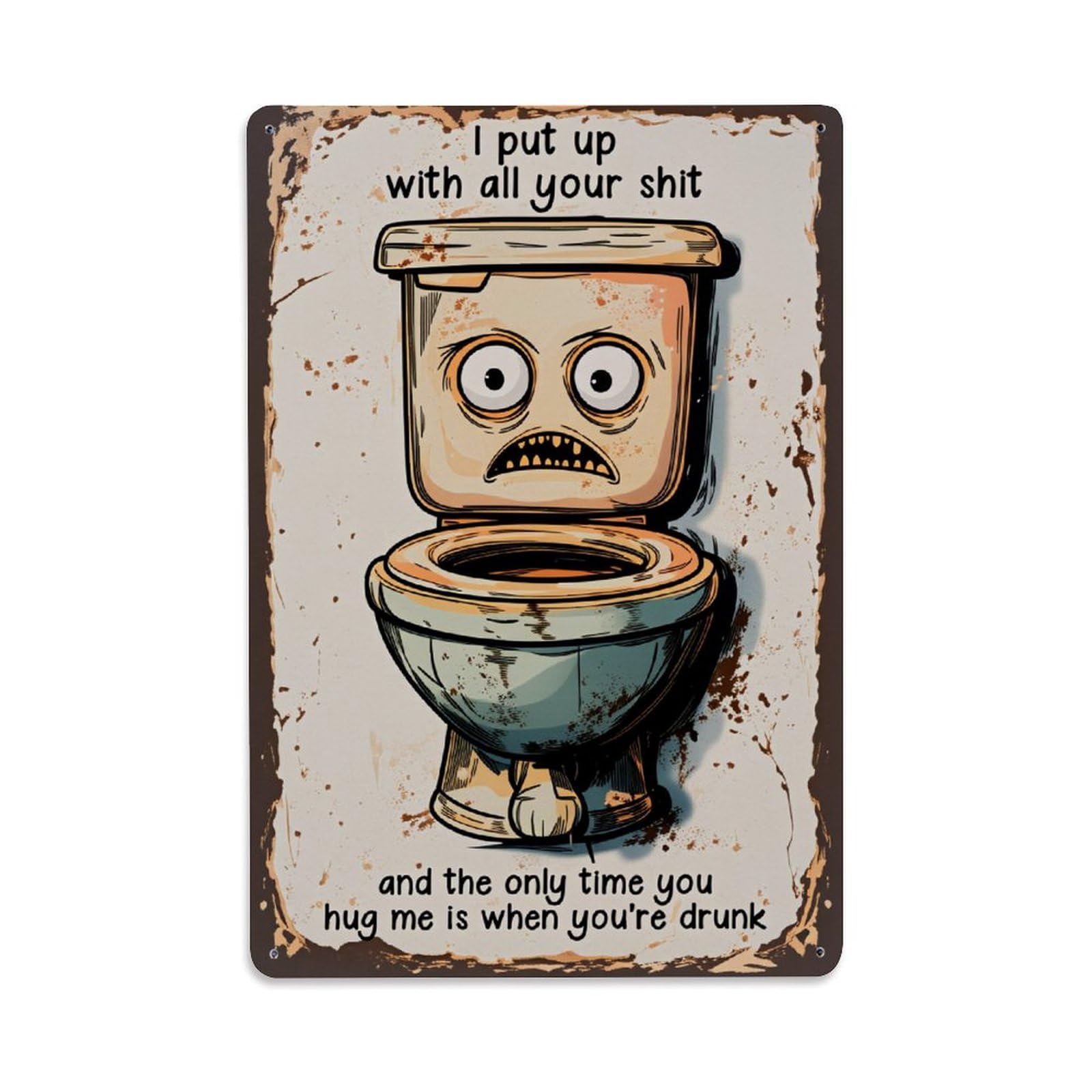 Lzwbntey Vintage Toilet With Angry Face And Text Metal Tin Sign Retro Wall Decor For Home Bar Garage Cafe, Indoor & Outdoor Decorative Metal Poster, 8X12 Inch