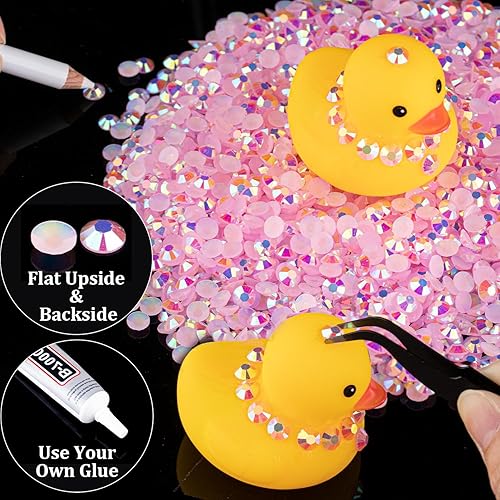 Miniatura 5 de 2500 diamantes de imitación de resina de 0.197 in a granel, color rosa claro AB con parte trasera plana, diamantes de imitación redondos de gelatina