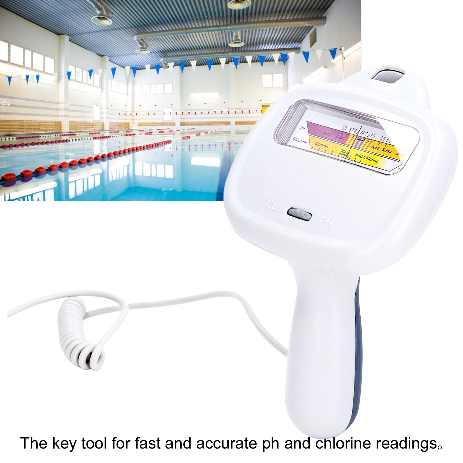 Fockety Tester Di Qualità Del'acqua, 2 in 1 Portatile Cloro e Ph Tester per Piscina Cloro, Analisi della Qualità Del'acqua Monitor Ph Meter con Sonda per Piscina Spa