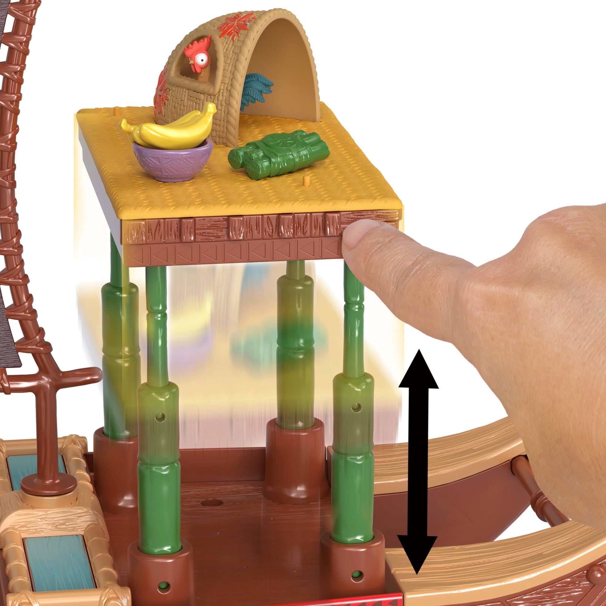 Mattel Disney La Pirogue de Vaiana 2 Transformable Coffret Vaiana 2 avec pirogue flottante, petite poupée Vaiana, 1 ami personnage, 6 espaces de jeu et 10 accessoires, JBT78