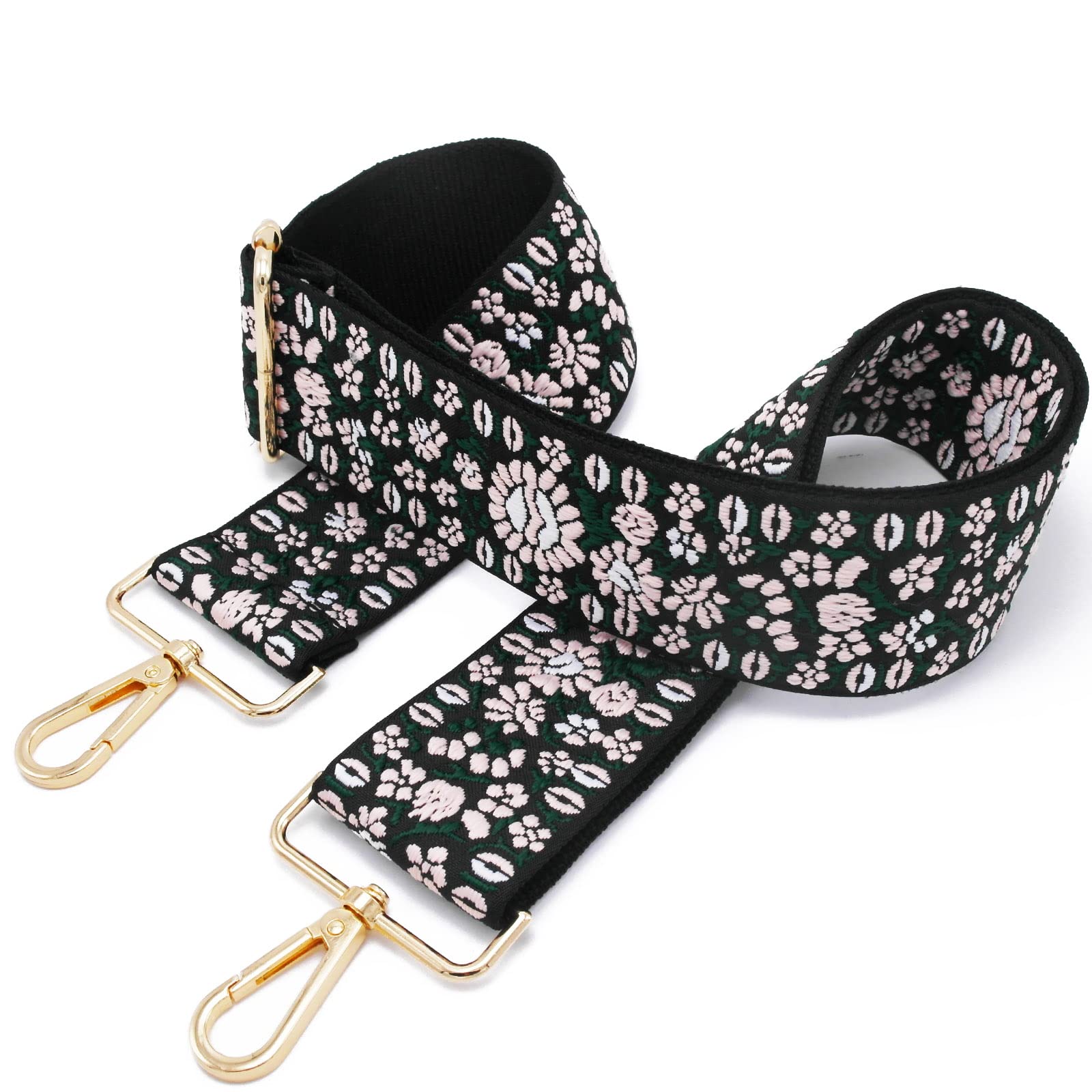 Produktbild von Schultergurt Für Taschen 5cm Breit | Verstellbar 80-130cm | Gewebter Canvas Mit Muster | Metallclips | Gold/5cm