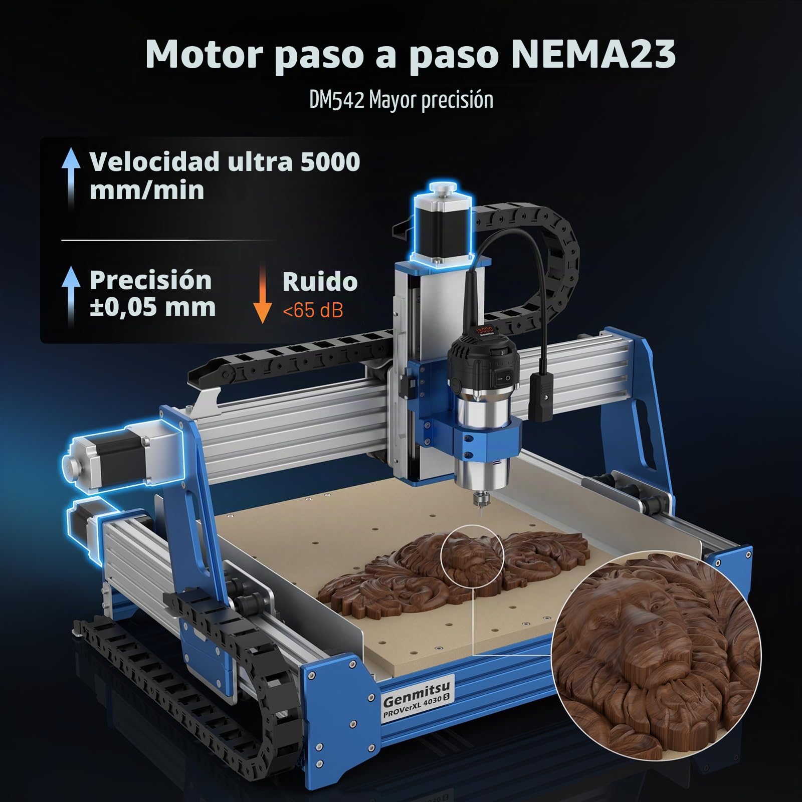 Genmitsu PROVerXL 4030S CNC Fresadora 710W para madera y metal | Máquina de grabado de 3 ejes con MCU de 32 bits, guía lineal, altura Z de 130 mm, control GRBL y soporte para aplicaciones