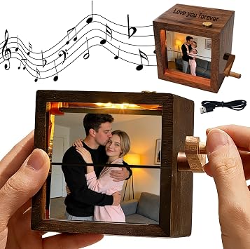 Custom Photo Flip Box Personalized Music Photo Flip Book with Light and Text Hand-Crank Flipbook Box Gifts for Lover Family Friends Type 1