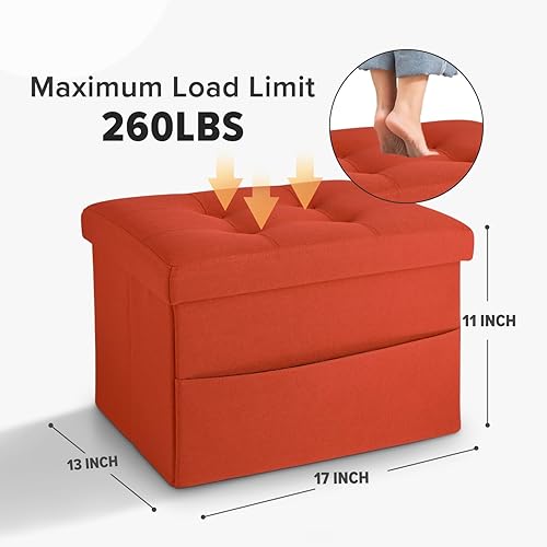 Miniatura 139 de LINMAGCO Taburete otomano plegable con bolsillo lateral, moderno, corto, sofá, tela de lino, 17 x 13 x 13 x 13 (color azul niebla) azul (Fog