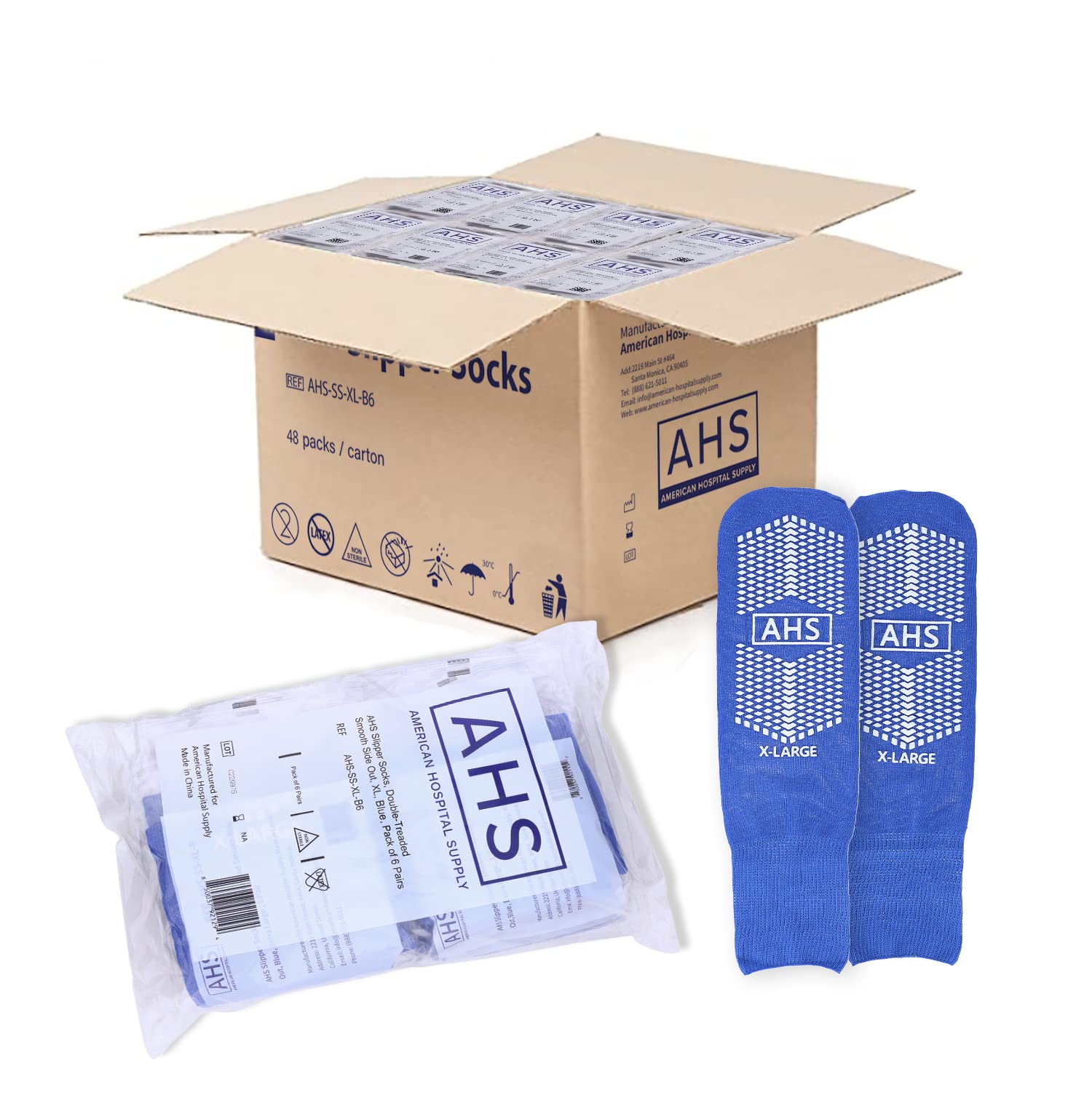 AMERICAN HOSPITAL SUPPLY Non Skid Socks | Blue Extra Large Grip Socks with Elastic Cuff | Pack of 48 Grip Socks