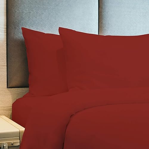 Juego de sábanas de 4 piezas de algodón egipcio de 1800 hilos, 12 colores (individual, rojo)