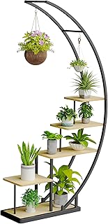 JACK&JULIA Plant Stand, Half Moon 5 Tier Tall Metal Plant Shelf with 3 H...