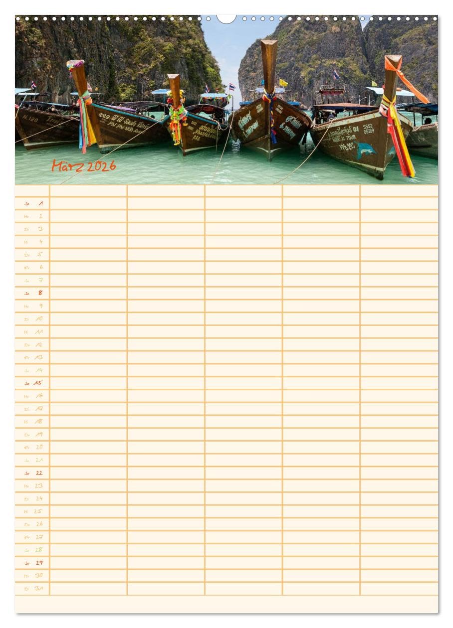 EXOTISCHES SÜDOSTASIEN - Familienplaner 2026 (Wandkalender 2026 DIN A2 hoch), CALVENDO Monatskalender: Erleben Sie eine Bildreise durch Thailand, ... 5 Spalten zur Verfügung. (CALVENDO Orte)