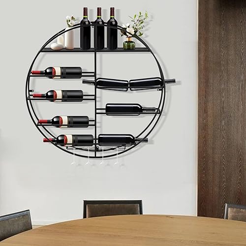 Miniatura 3 de Soporte redondo de hierro de 7 niveles para botellas de vino, estante de almacenamiento y exhibición de vino, estante de licor de bar con 4 soportes