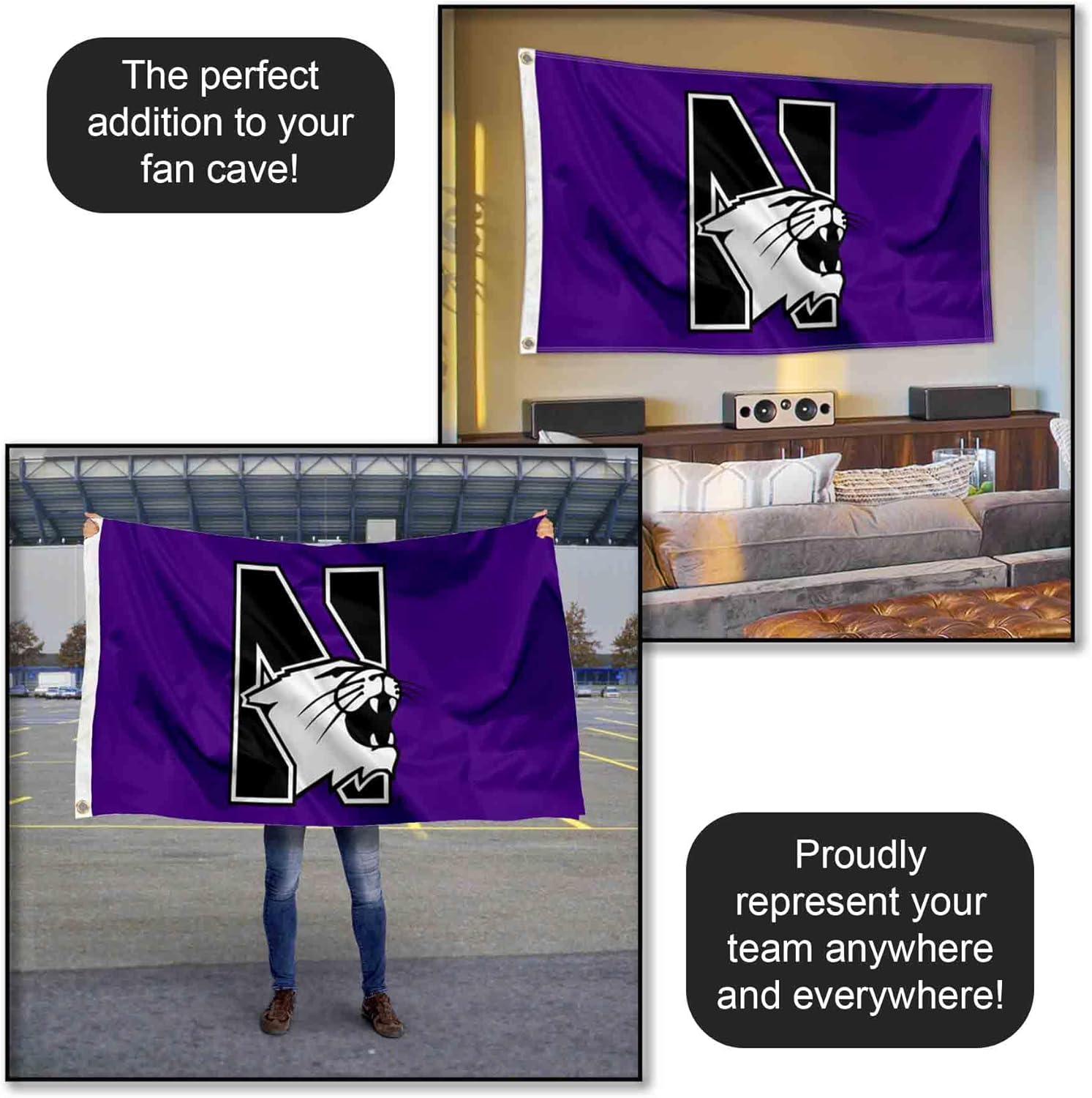 College Flags & Banners Co. Northwestern Wildcats Flag - Image 5