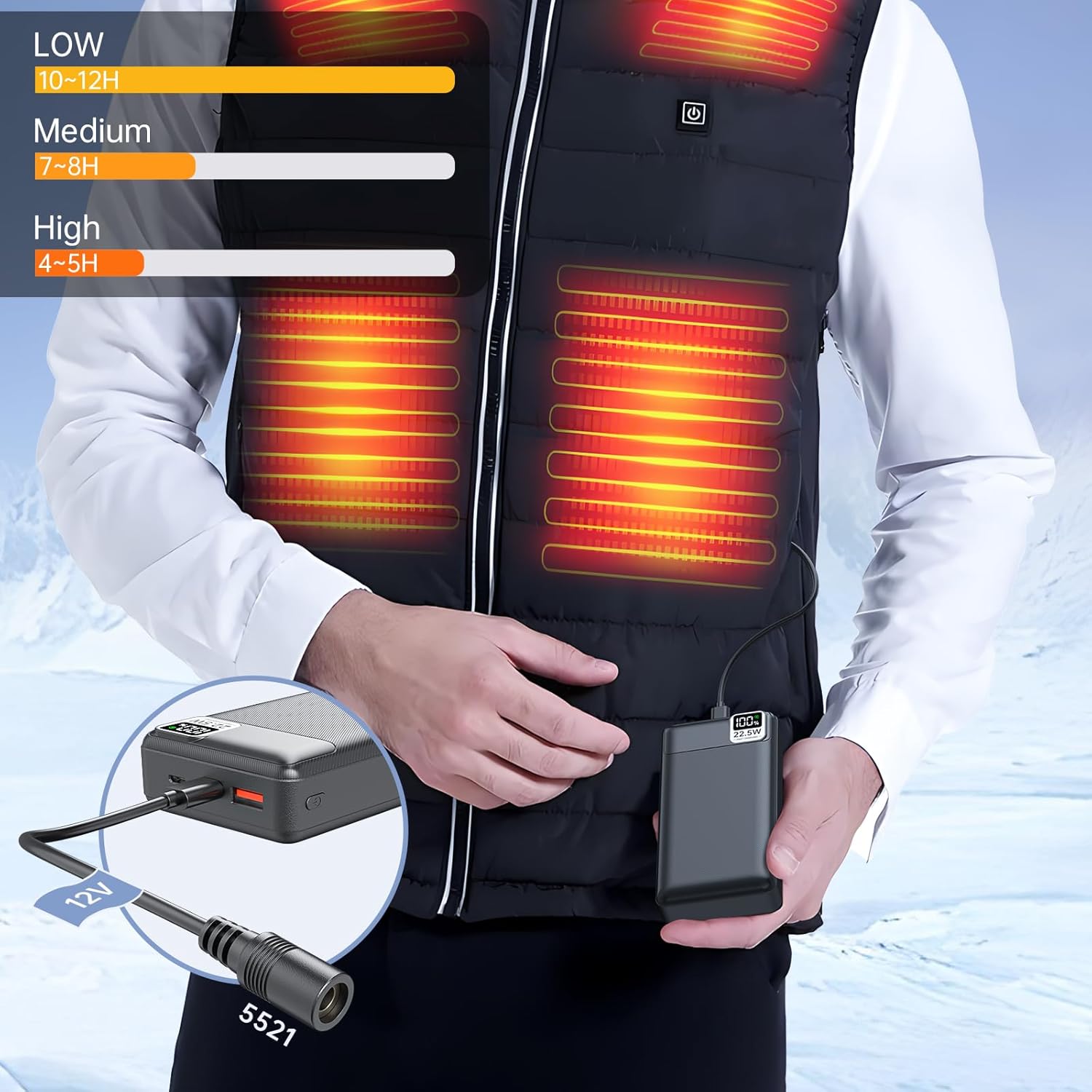 12V Heated Jacket Battery Pack 20000mAh (12V/6.5Ah) for DC5521 Input Milwaukee Dewalt Bosch Makita and Other’s Electric Heating Vests/Hoodies/Jackets/Camping Chair/Seat Cushion/Blanket - Image 6