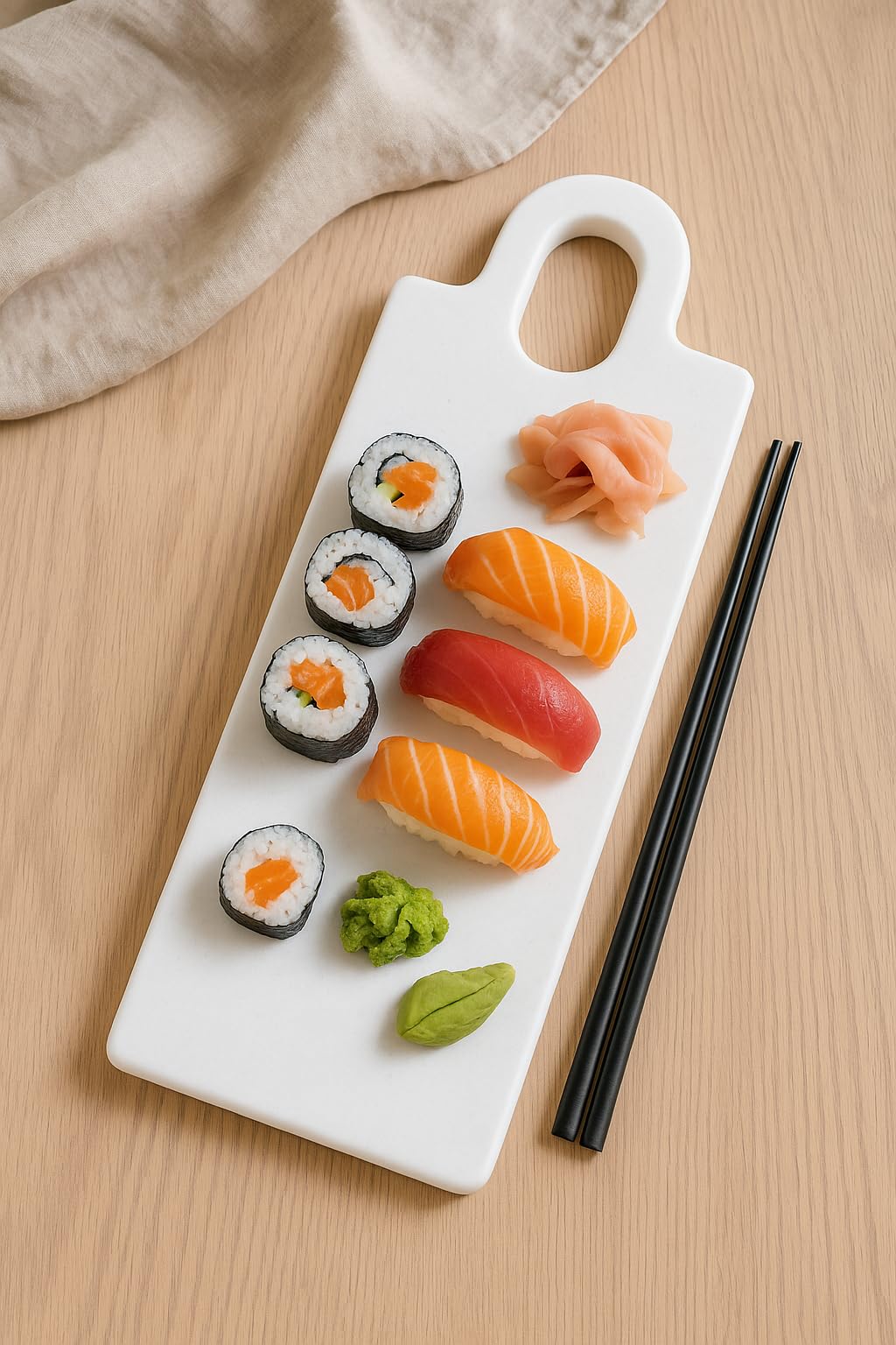 Schneidebrett aus weißem Marmor 35,5x14 cm mit Griff – Langes handgefertigtes Made in Italy Brett für Käse, Wurst & Sushi | Elegante Servierplatte aus Naturstein Design – Kalu Creations