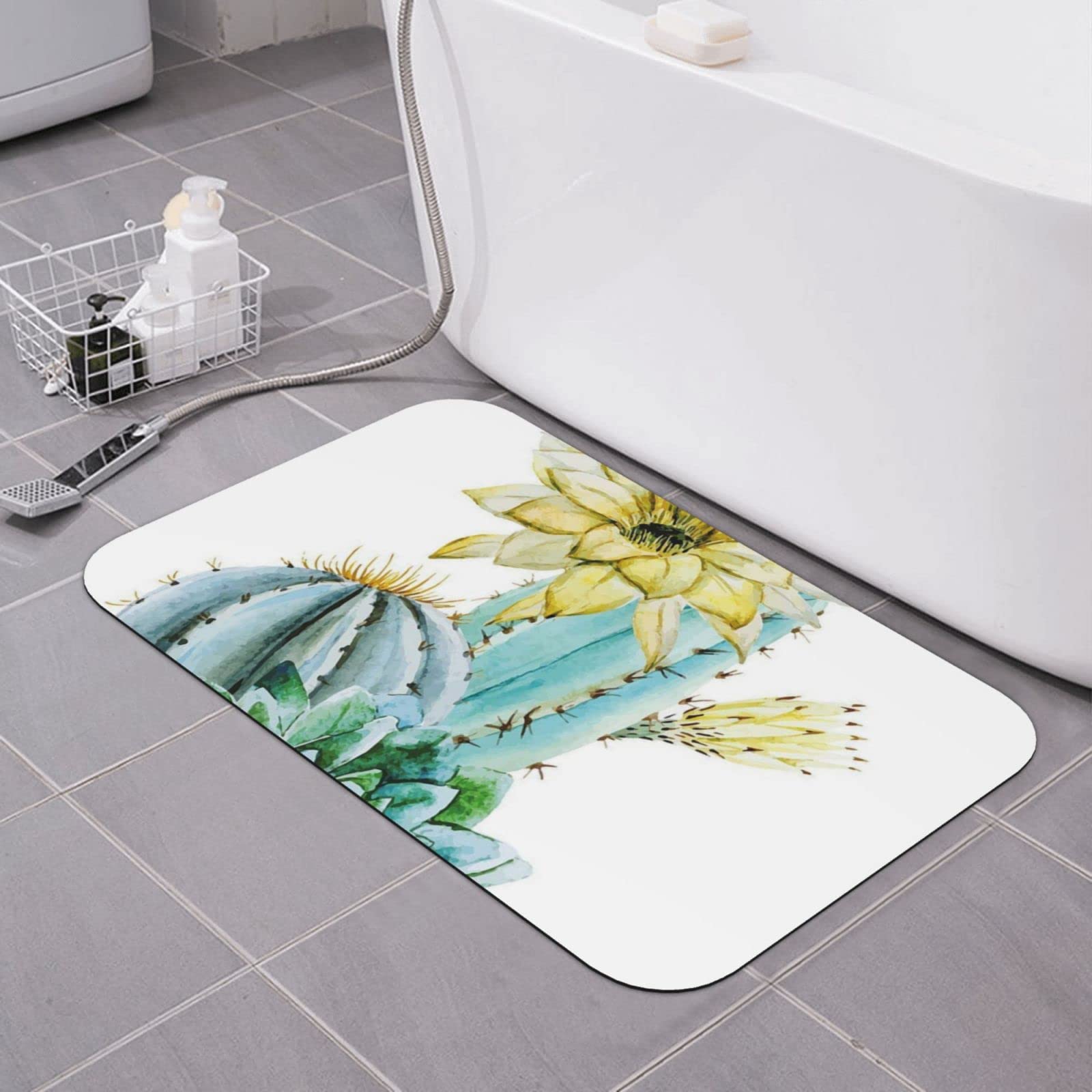 Tapis de bain motif cactus absorbant pour le confort des pieds