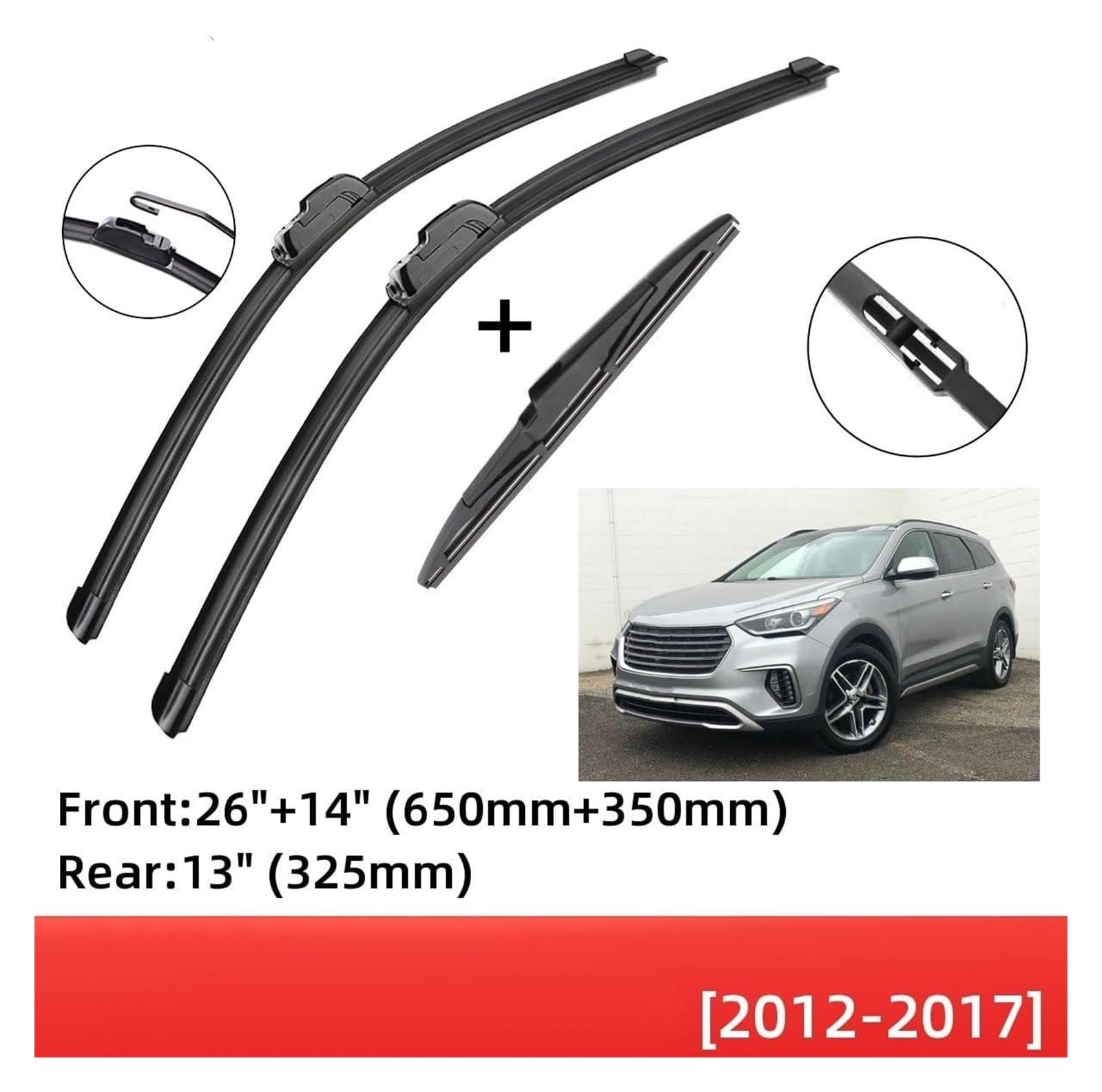 Tergilunotto Automobilistico per Hyundai per Santa Fe DM 2012 2013 2014 2015 2016 2017 Anteriore Posteriore Spazzole Tergicristallo Spazzole J Gancio Spazzole Tergicristallo Auto