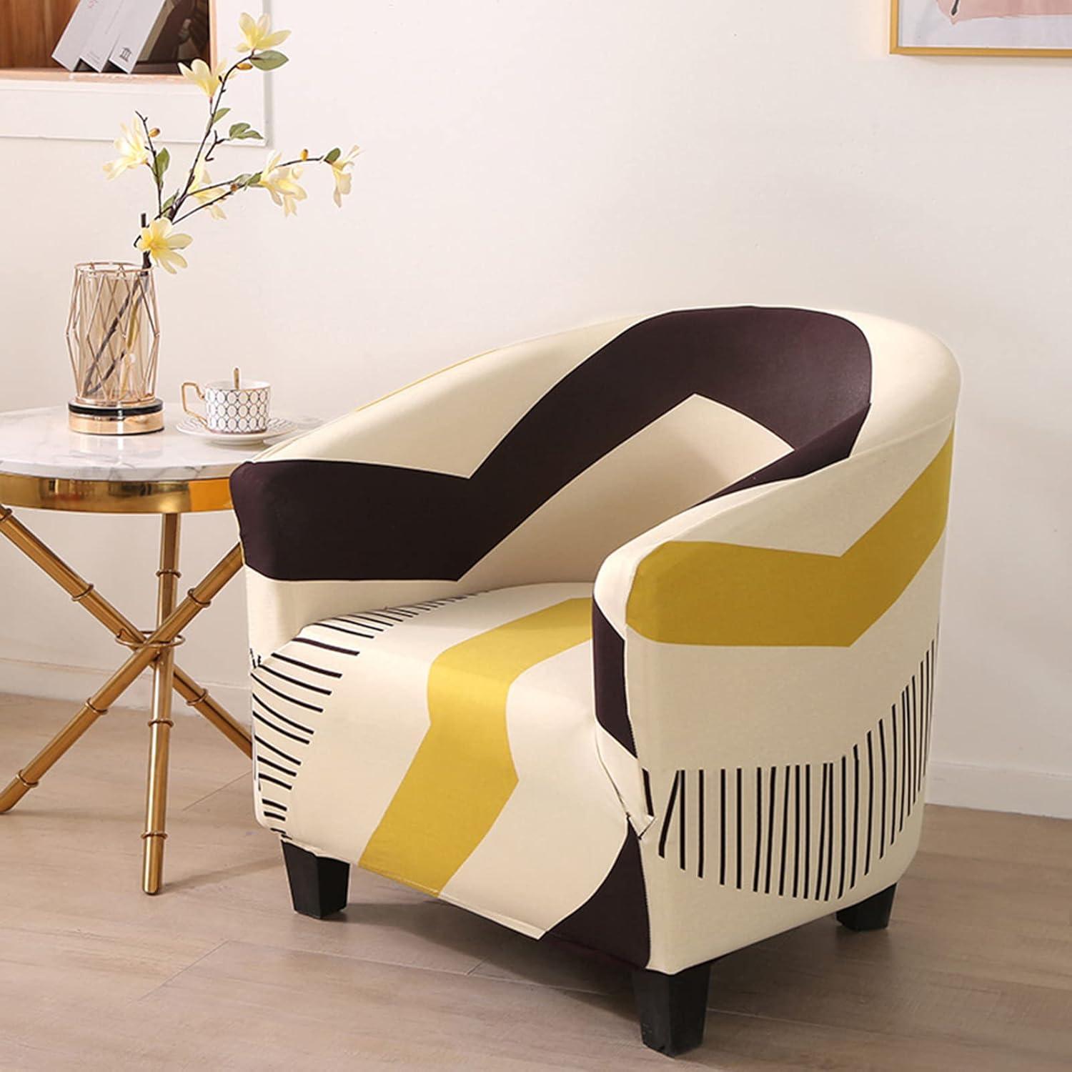 Tub Chair Cover for Armchairs, Universal Modern Stretch Club Chair Slipcover Printed Chair Slipcover Protective Armchair Cover for Home Office Reception-A