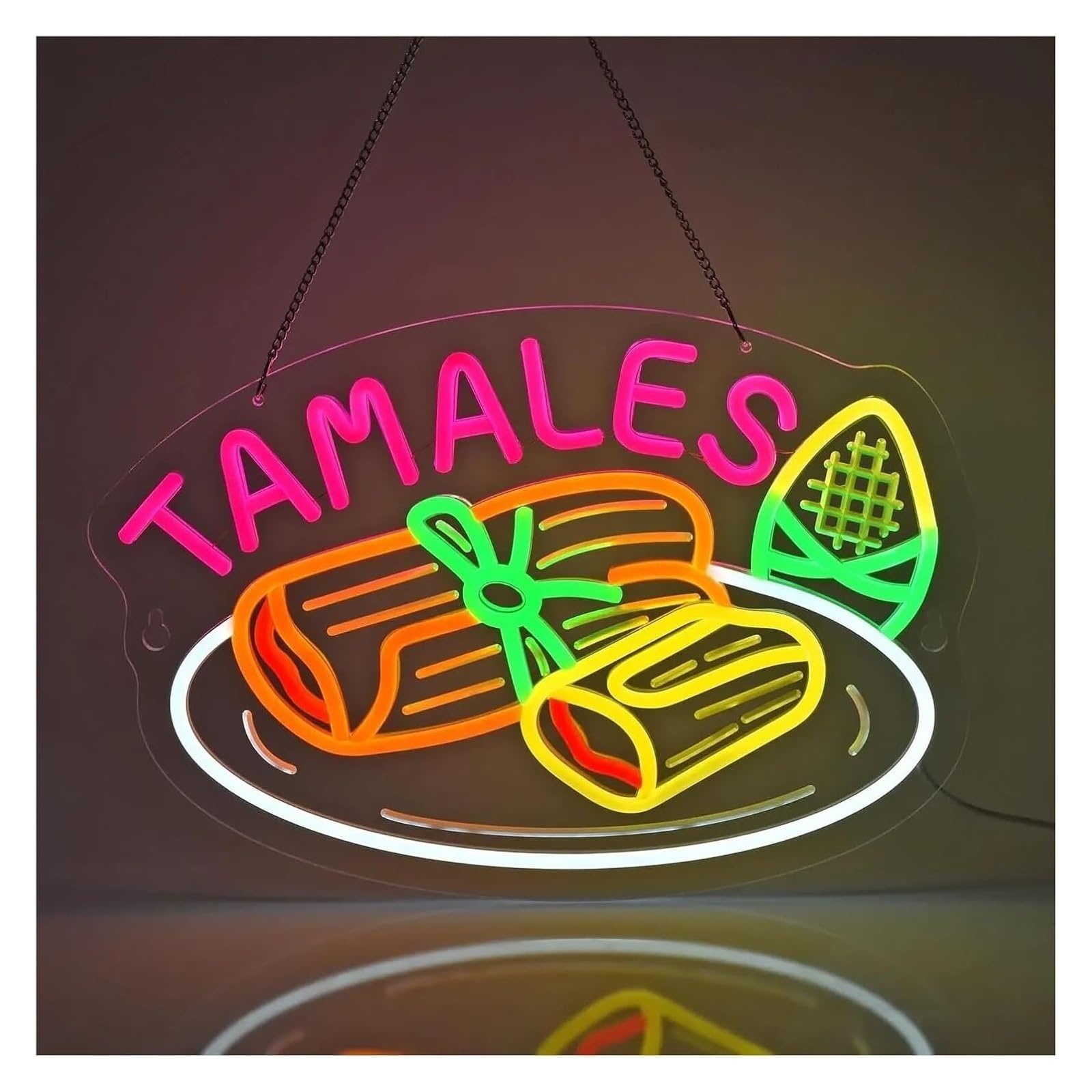 Lampe Néon Enseigne lumineuse « Tamales » pour commerce, restaurant, magasin, boutique, marché, 40 x 30 cm