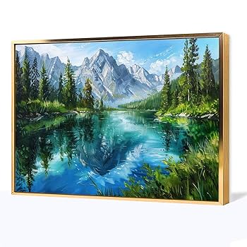 日本画④　絵画　山　森　風景画　アンティーク　山岳風景　油絵　インテリア Amazon.co.jp: 絵画 春の山の川の森の風景インテリア 絵画