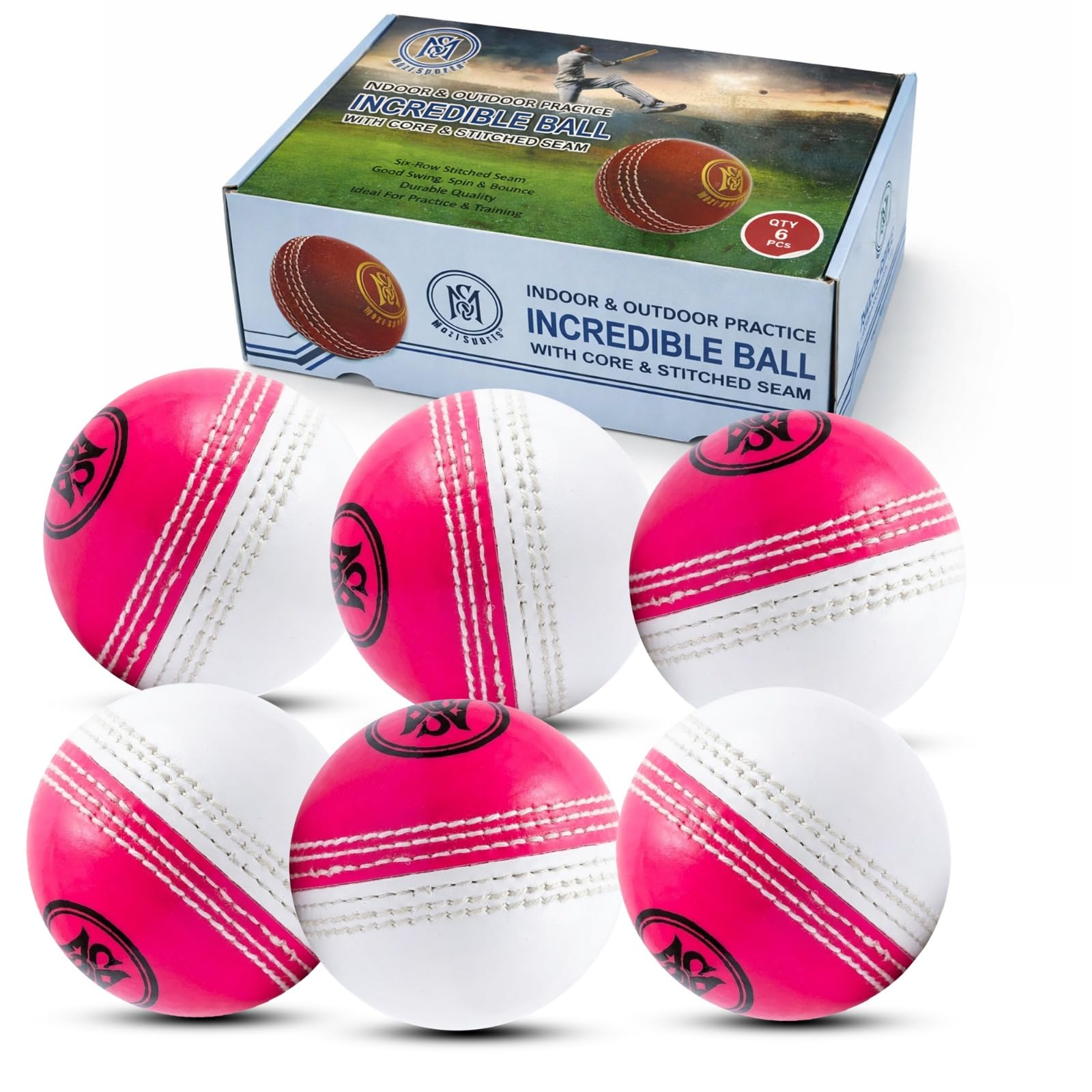 Mozi Sports Soft Cricket Balls-Skills Cricket Balls For Practice & Training For All Age Players (Pink/White)