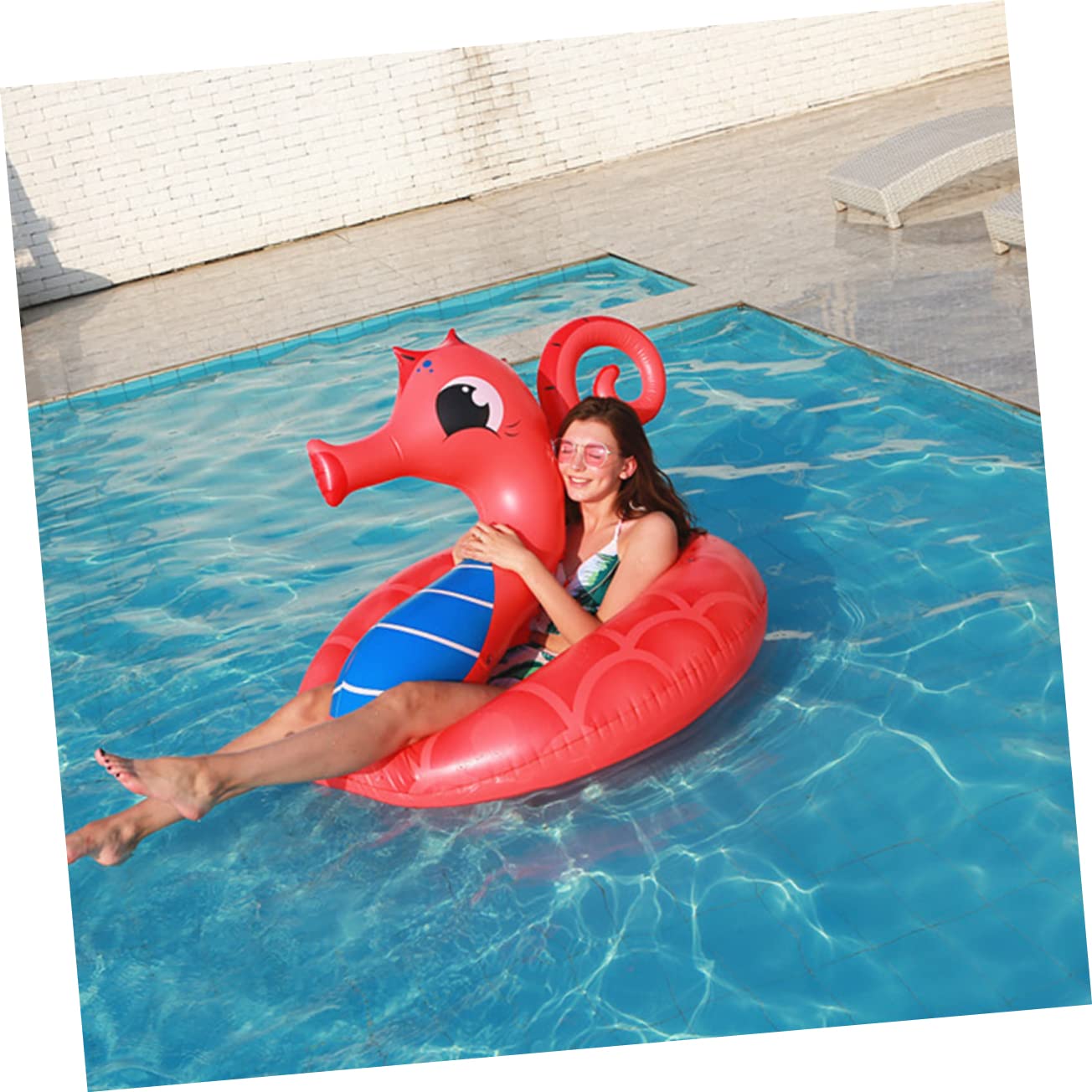 LIOOBO Sea Horse Shape Inflatable Swimming Ring for Adults Bright Color Floating Pool Float for Beach and Lake Use Easy to Inflate and Deflate Design for Lasting Fun