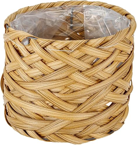 Miniatura 3 de THY COLLECTIBLES Juego de 2 cestas tejidas para macetas con forro de plástico y 3 patas de madera, flores, juguetes de granja rústica (tejido grueso)