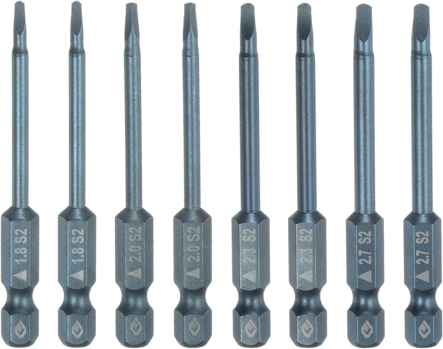 HARFINGTON 8pcs Magnetic Triangle Drill Bit 1.8/2.0/2.3/2.7mm 65mm Length 1/4 Inch Hex Shank S2 Steel Triangular 3 Point Head Screwdriver Bit Set