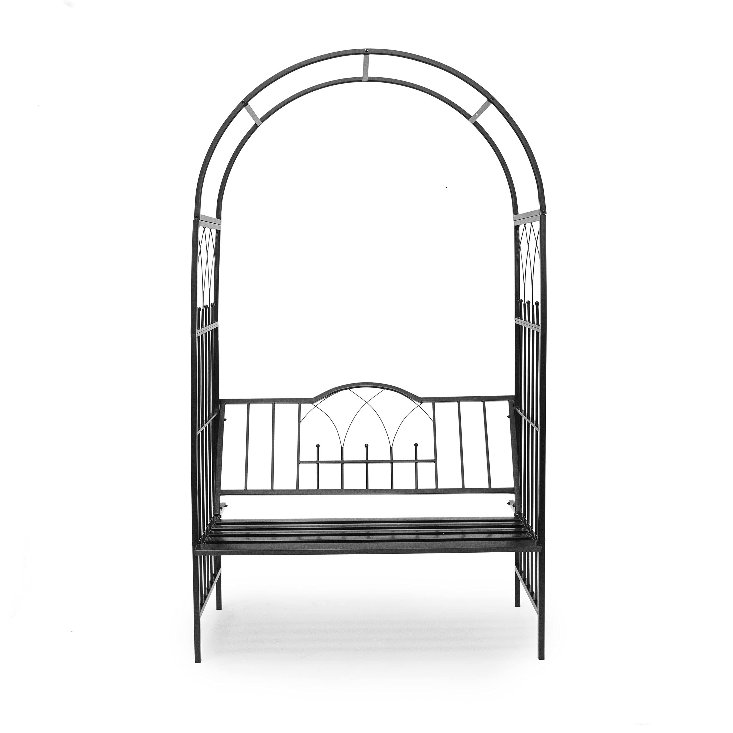 Relaxdays Arco per Rose Rampicanti con Panca, HLP: 203x114,5x59 cm, Resistente alle Intemperie, Design Romantico, Nero