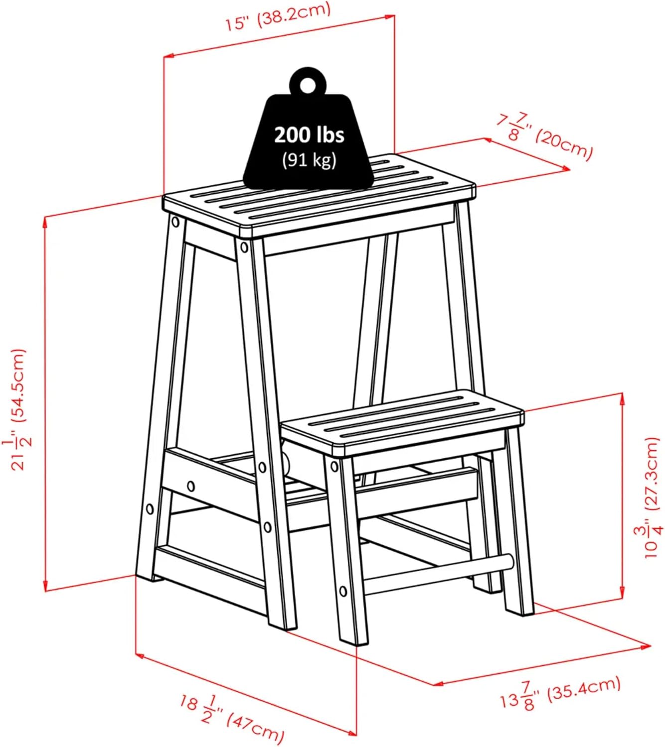 Wooden Foldable Step Stool - 21.5" - Brown
