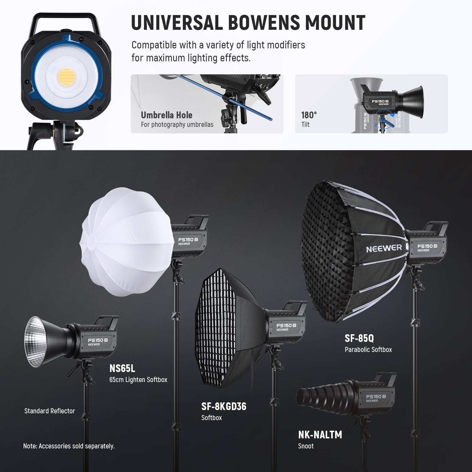 NEEWER FS150B LED Studio Video Light 2.4G/APP Control, 130W Bi Color COB Illuminazione in uscita continua con panno di pulizia per la fotografia Registrazione video 4 curve di oscuramento/2700K-6500K