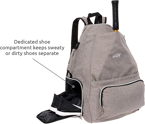 Miniatura 4 de LISH Game Point - Mochila de tenis con compartimento para zapatos, bolsa de equipo para tenis, raquetbol, squash