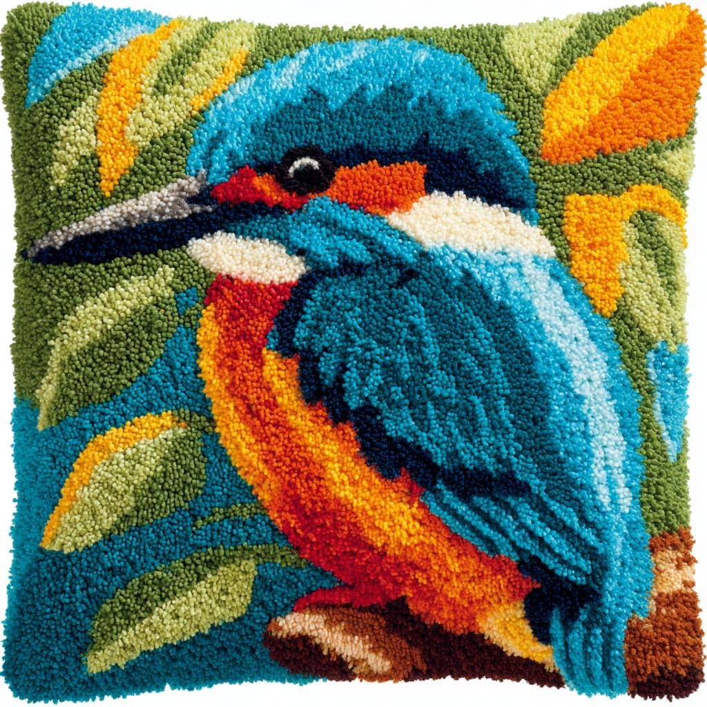 Taxpy DIY Latch Hook Cushion Kits, Birds on the Branches DIY Latch Hook Embroidery Set Crochet Needlework Crafts Pillow with Printed Canvas 43x43cm