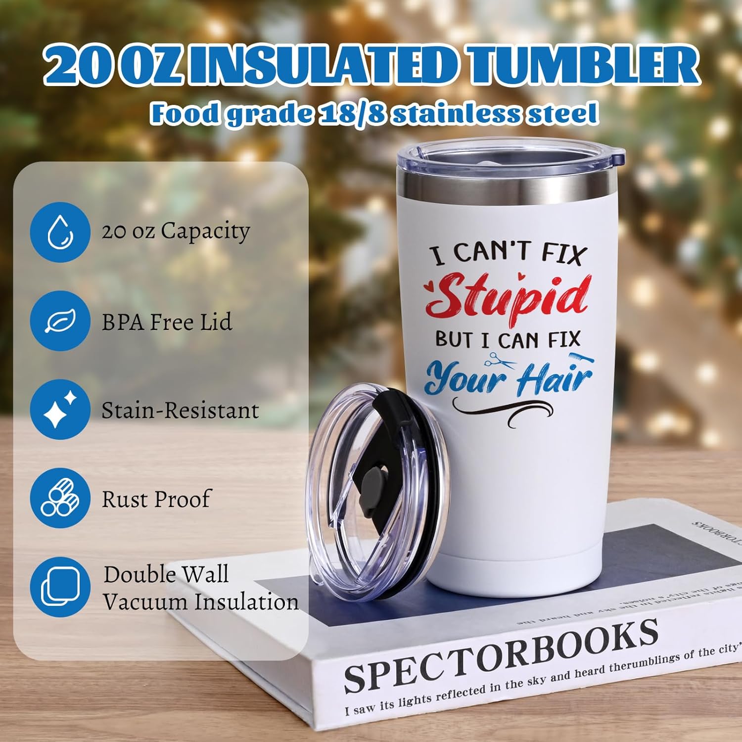 Qtencas Hairdresser Gifts for Women, Hair Stylist Gifts, I Can Fix Your Hair 20 Oz Insulated Tumbler, Gift for Hairdressers Female, Christmas Birthday Graduation Gift for Hairdresser, White - Image 4