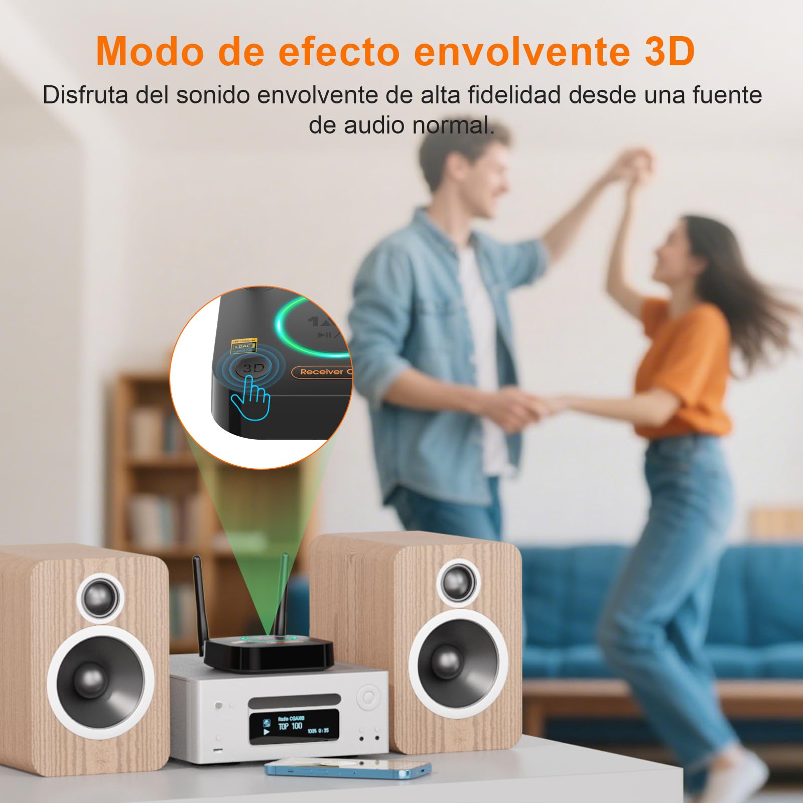 1Mii B06Ultra Receptor Bluetooth 5.3 HiFi, Hi-Res LDAC Adaptador Bluetooth Audio con ESS DAC Audiofilo, 3D Surround, aptX HD y Baja Latencia, Salida Óptica/Coaxial/AUX 3.5mm para Estéreo, Amplificador