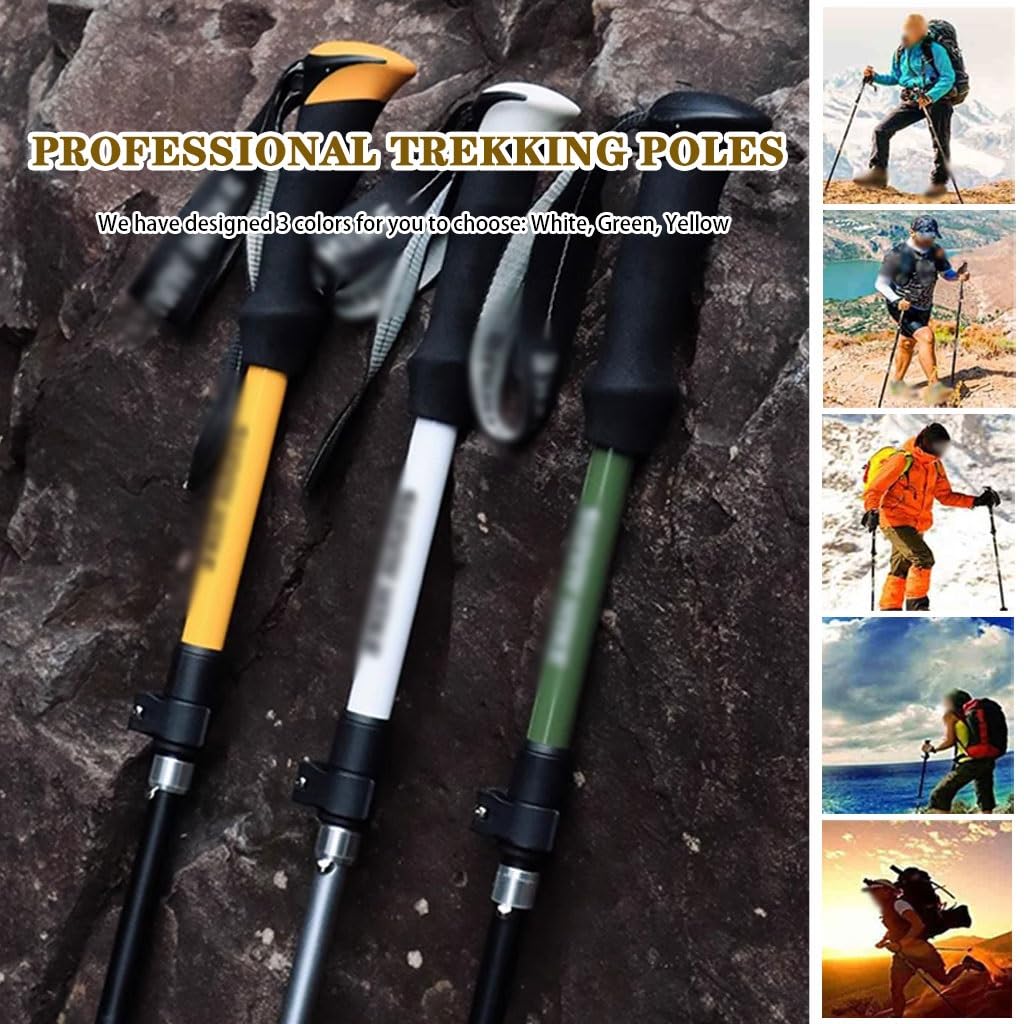 Aluminum Alloy 7075 Trekking Sticks, with Quick Lock System, Telescopic Collapsible Hiking Poles, with EVA Foam Grips(Yellow Color)