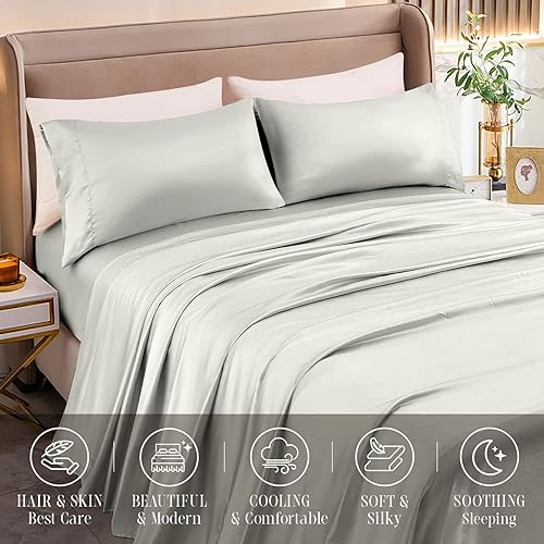 Miniatura 5 de Elegant Comfort Lujoso juego de sábanas de satén sedoso de 4 piezas, agradable a la piel y al cabello, no se arruga, decolora y resiste a las