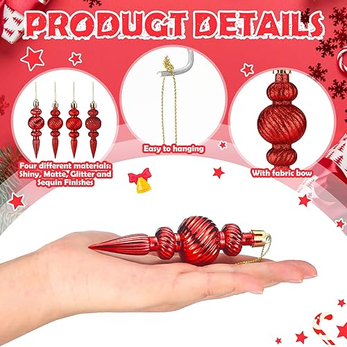 Miniatura 4 de 16 adornos de Navidad rojos de 4 pulgadas para colgar, adornos de remate de Navidad, decoración inastillable para árbol de Navidad, suministros de