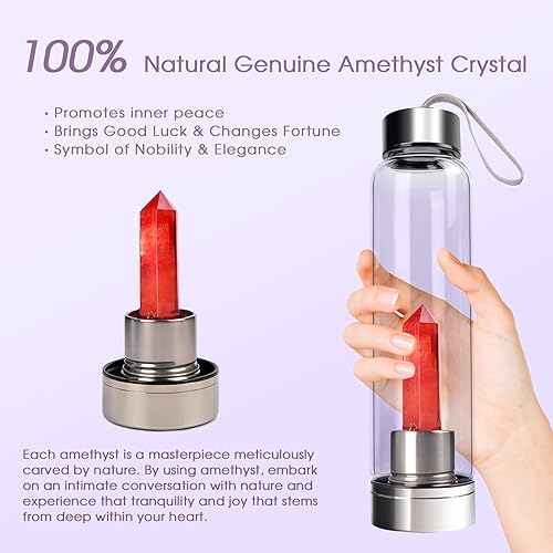 Vista 23 de ChezMax Botella de agua de cristal con centro de cristal natural A - Cristal rosa