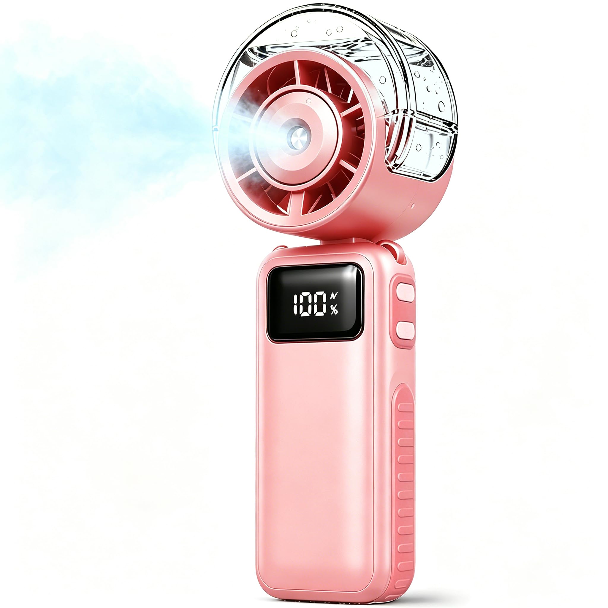 Ventilador portátil de mano plegable, ventilador de refrigeración personal recargable por USB de 6000 mAh, mini ventilador de pulverización de agua de 5 velocidades, ventiladores turbo 3 en 1 de mano