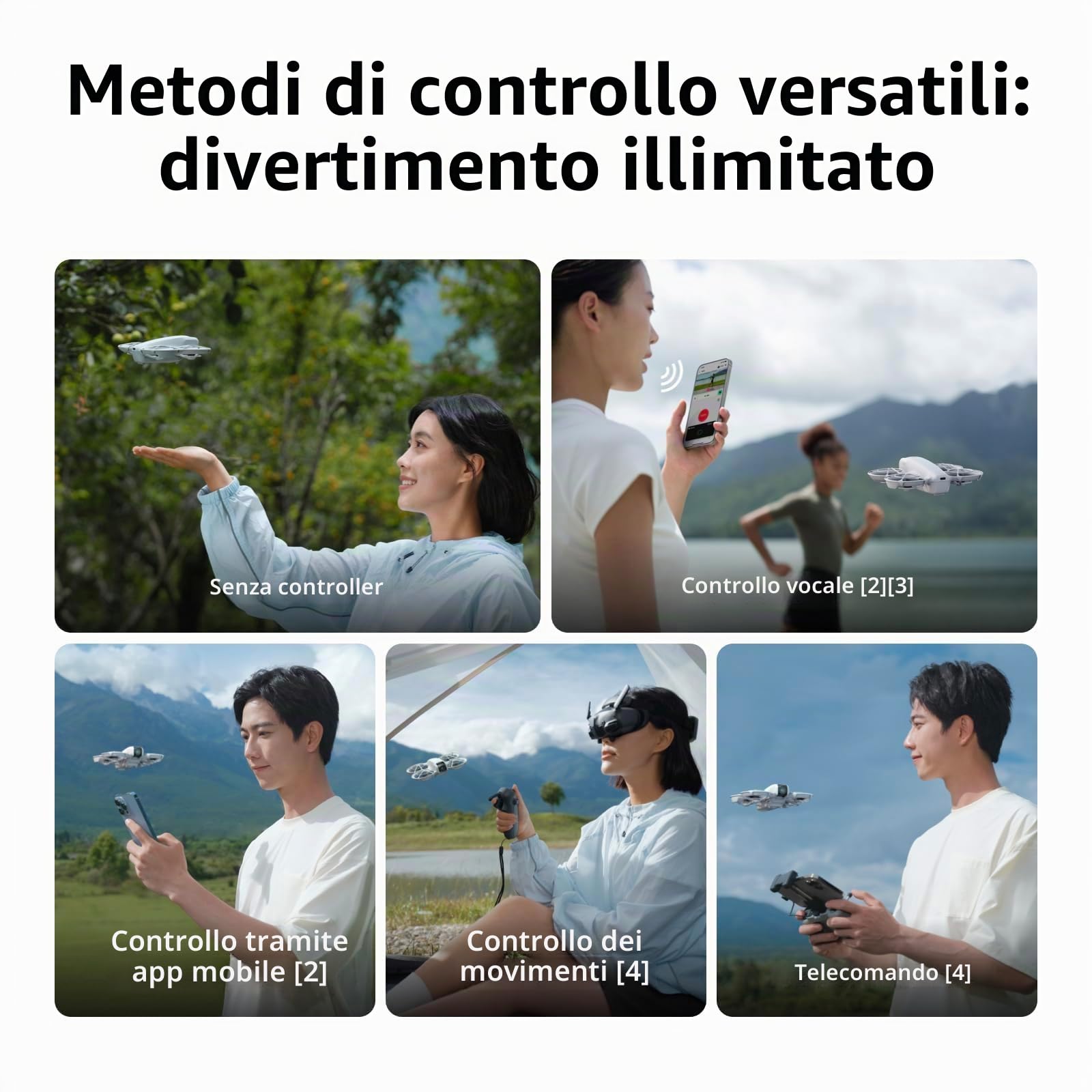 DJI Neo Combo Motion Fly More, mini drone con fotocamera UHD 4K per adulti, 135g drone che vola da solo e ti segue, decollo dalla mano, tracciamento IA del soggetto, con RC Motion 3 e 3 batterie