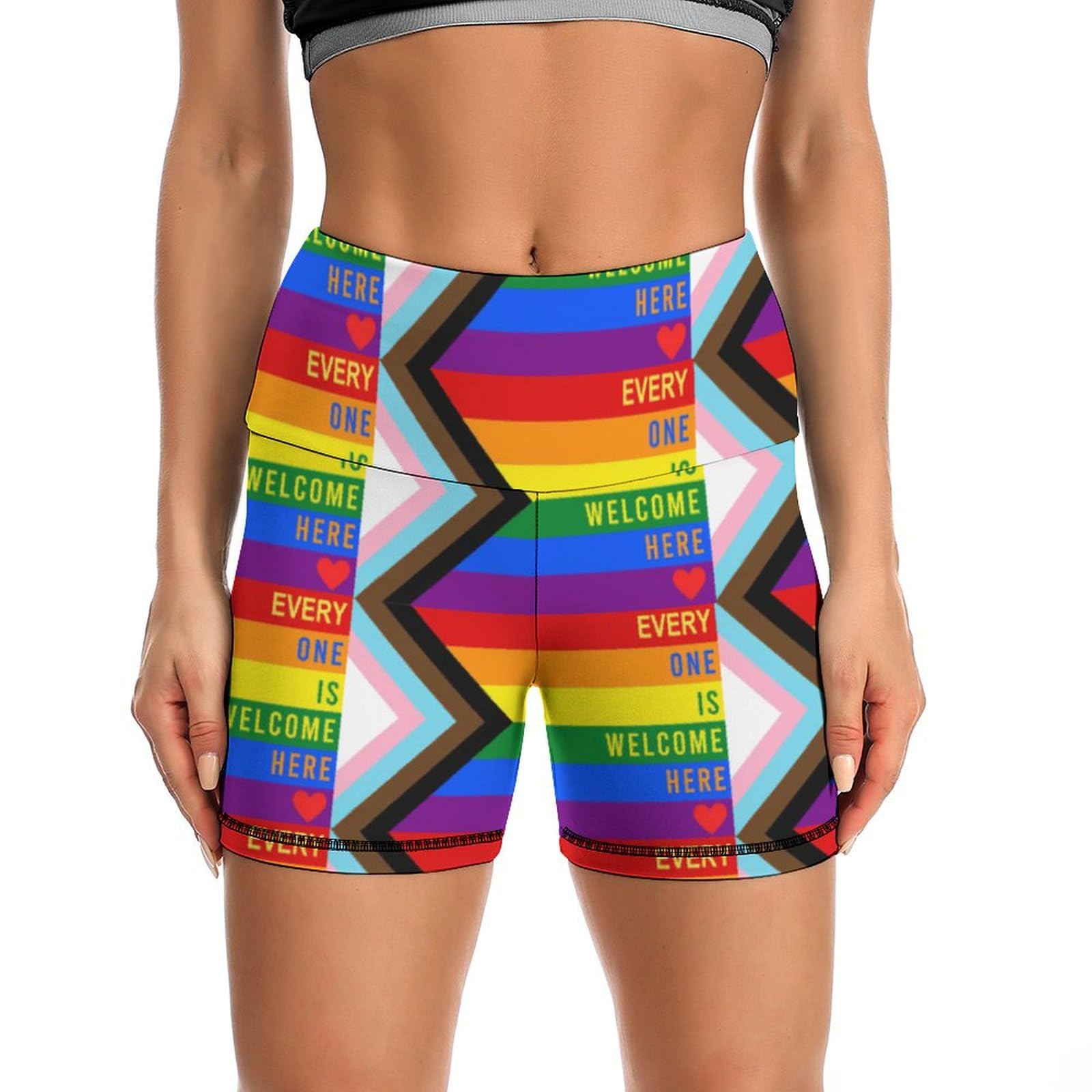 Progress Pride Flag Rainbow Gay Lesbian Transgender Bisexual LGBTQ High Waist Yoga Shorts for Women Athletic Shorts Leggings Running Pants