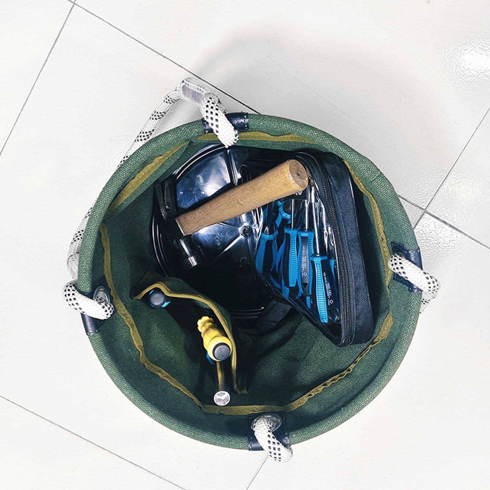 Cubo de lona para herramientas, organizador de herramientas para camión con cubo inferior, bolsa de herramientas para tienda y trabajo