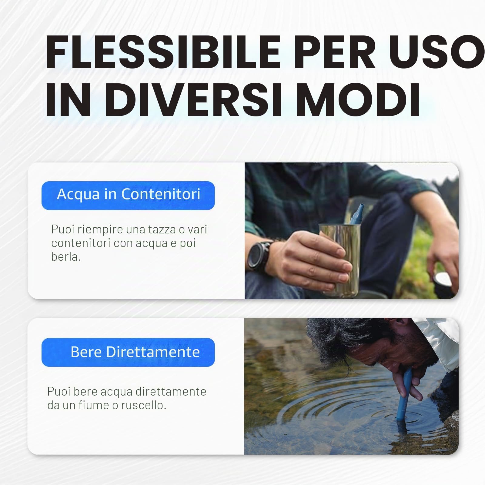Filtro Acqua Portatile - Filtro dell'acqua personali con capacità di filtraggio di 1000 L Filtro acqua potabile per campeggio sopravvivenza emergenza ecc. (Blu * 6)