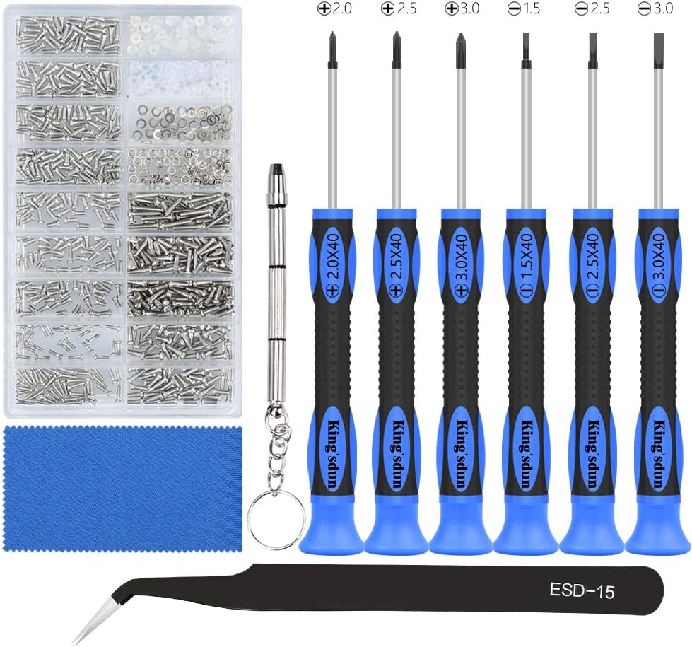 KingsdunEyeglass Repair Kits, Eye Glasses Repairing Set with Precision Phillips Flat Head Screwdriver & 1200PCS Screws, Curved Tweezers for Sunglasses, Spectacles & Watch Clock
