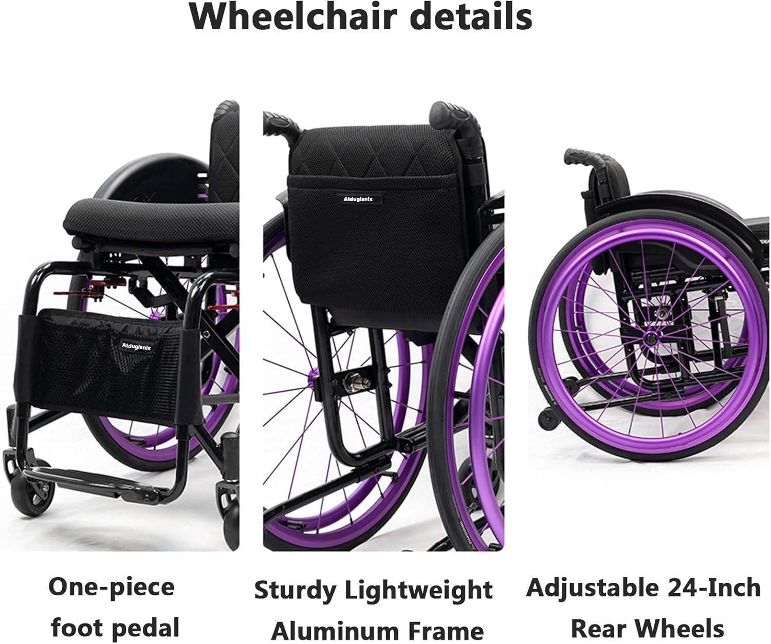 Foldable Lightweight Sports Wheelchair All Terrain Aluminium Wheelchair Easy to Assemble Stable for Youth, Adults, Elderly(Blue,Seat Width 16.5in)