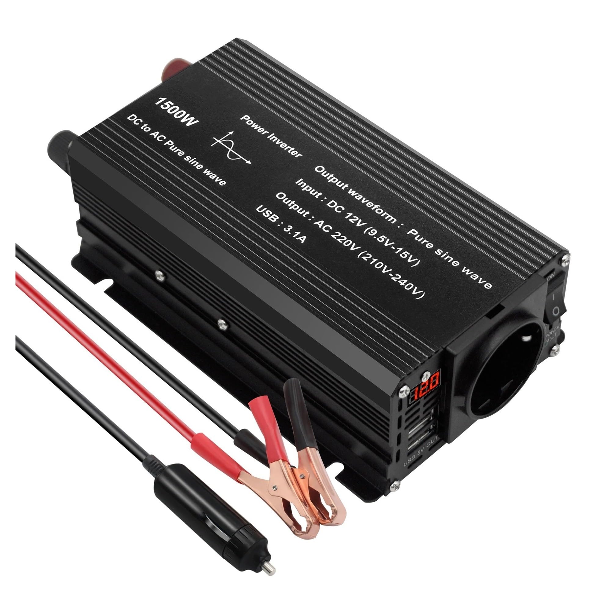 Convertidor Inversor Transformador Inversor Onda Sinusoidal Pura 1000W/1500W/2200W/2600W/3000W CC 12 V A CA 220 V Voltímetro LED Transformador Enchufe Universal UE(12V 50Hz,Europe,1500W)
