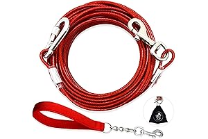 50ft Heavy Duty Double Dog Leash Set with Carabiner and Padded Handle